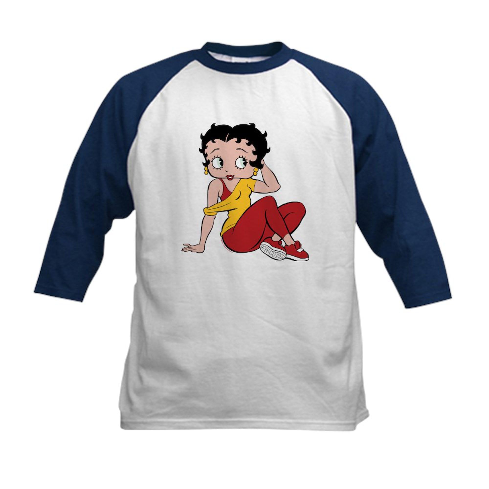 CafePress Betty Boop Off The Shoulder Kids Baseball T Shirt Kids Cotton Baseball Jersey, 3/4 Raglan Sleeve Shirt Navy/White