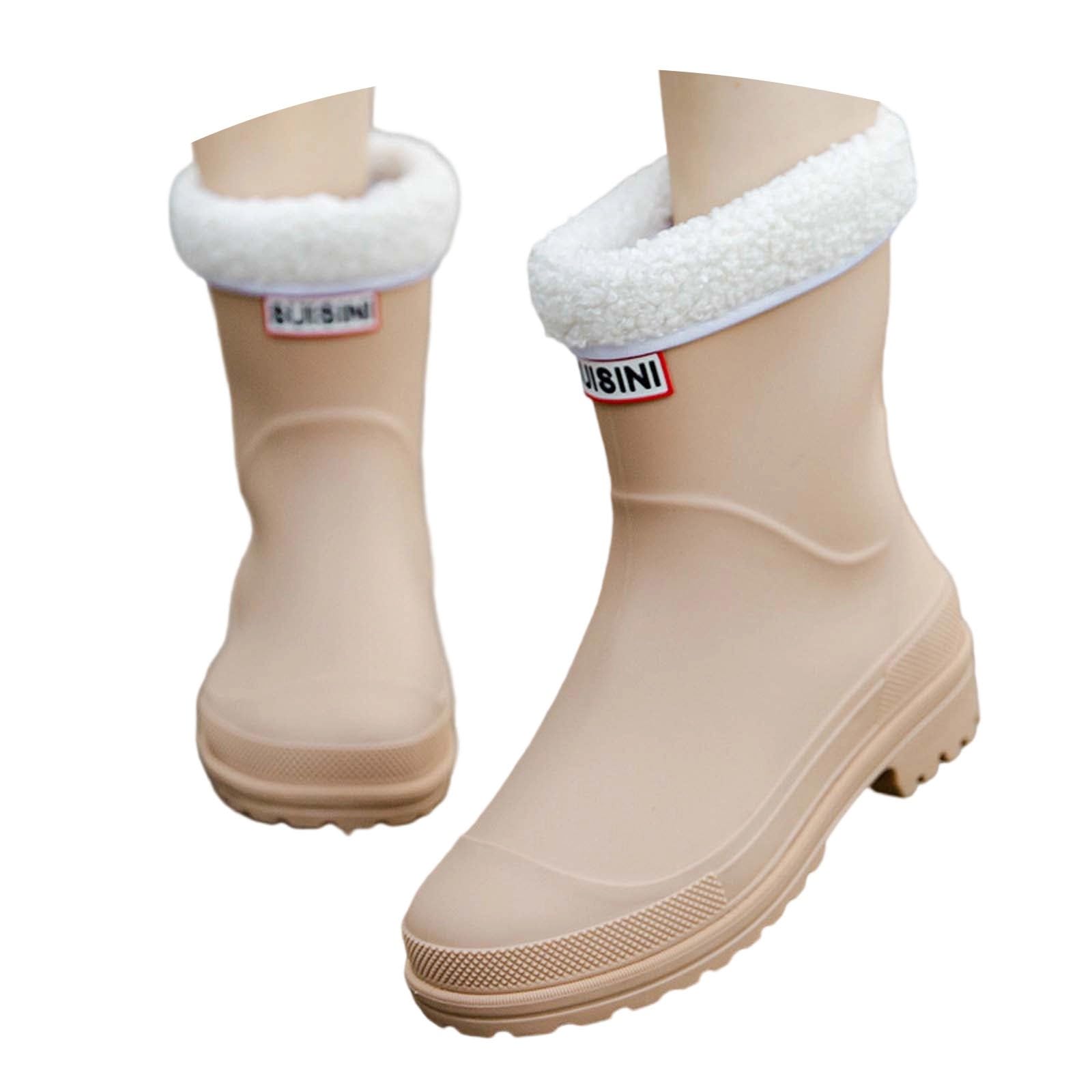 Botas de goma para mujer, forradas, botas de lluvia de media altura, botines de invierno, botines para el tobillo, botas de lluvia, botas de jardín, impermeables, zapatos de trabajo, zapatos