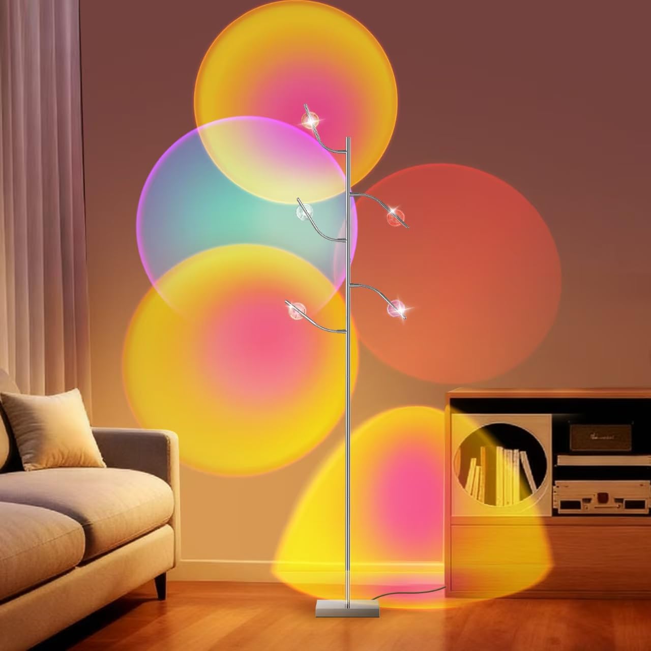 FarTryGo 5 Head RGBW Halo Projector Floor Lamp, 4000K LED with 