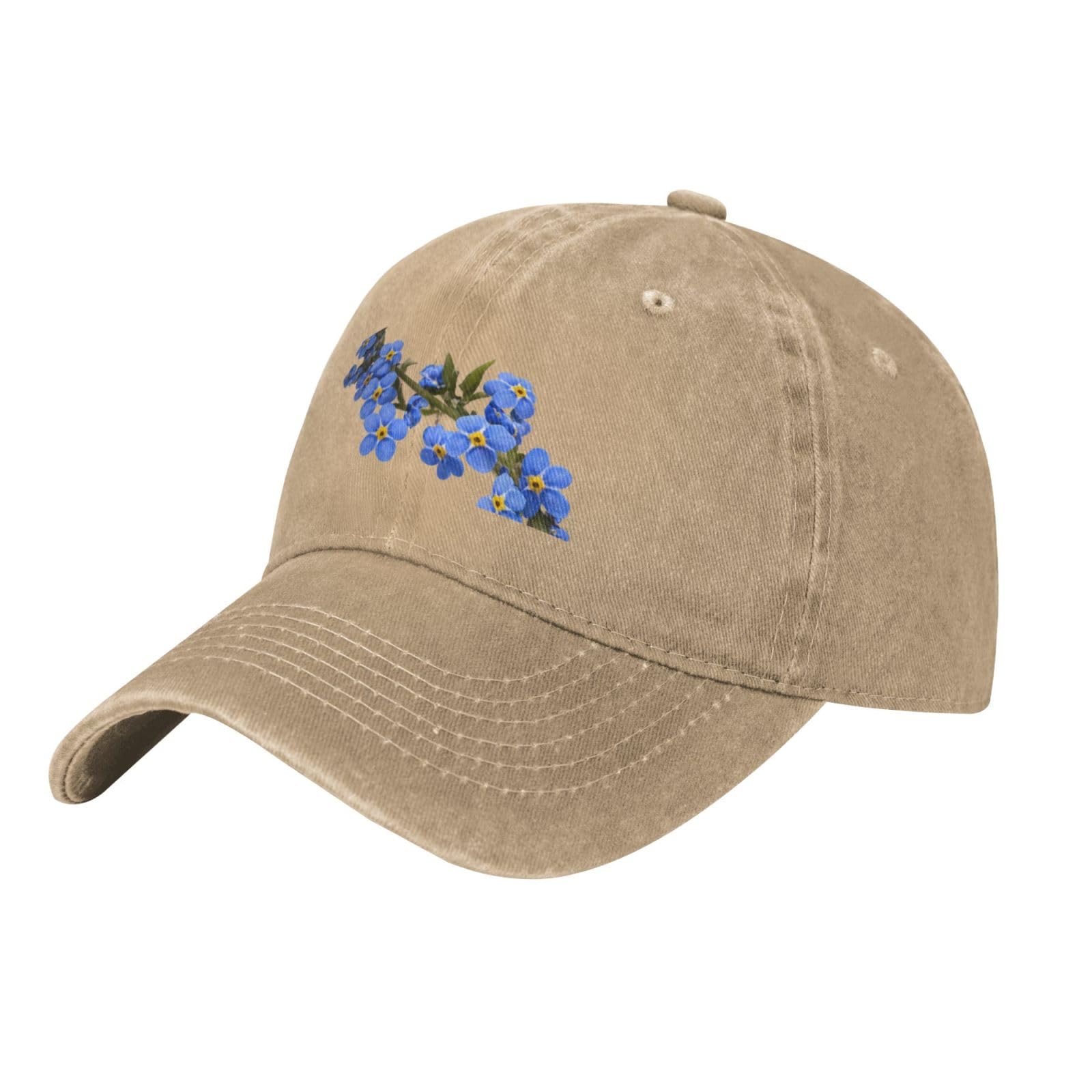 Gpkgsigt Black Forget-me-not Printing Washed Cowboy Baseball Cap for Adults - Stylish and Breathable Hat