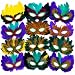4E's Novelty 1 Dozen Fantasy Feather Masks 12 Assorted Styles, Masquerade Masks for Mardi Gras Costume Party Favors