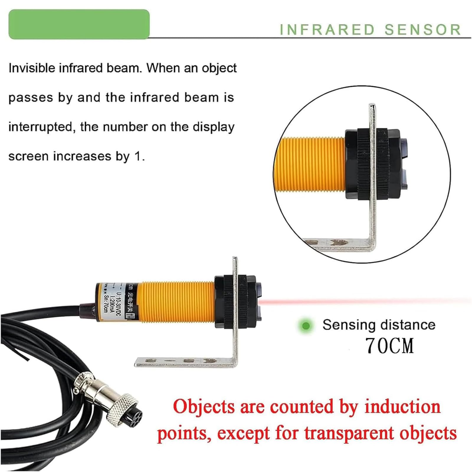Compteur numérique LED à 6 chiffres, détection précise jusqu'à 999999, distance de 70 cm pour bande transporteuse, comptage des personnes et des visiteurs