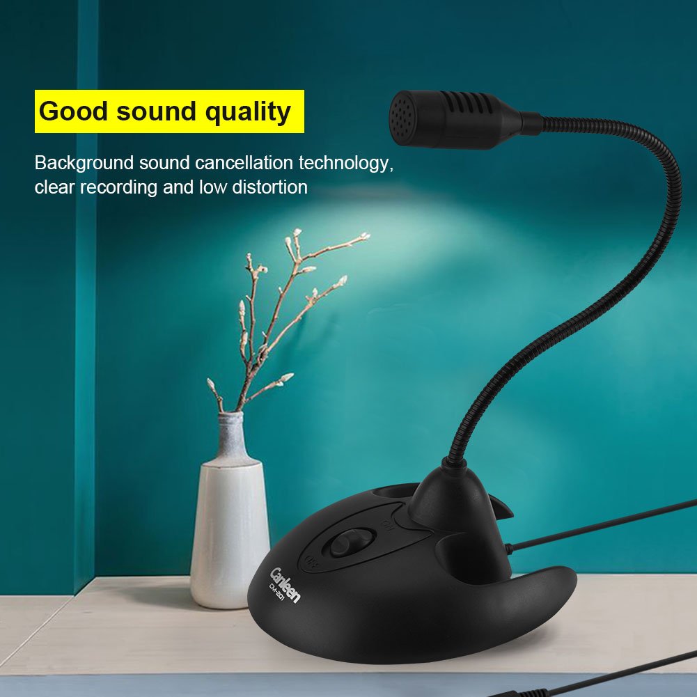 Microfono Desktop,ASHATA Microfono da Tavolo Flessibile a Collo D'Oca da 3,5 mm, Supporto Antiscivolamento Microfono a Condensatore per PC Stand Micro per Riunioni Aziendali, Chat Online, ECC.(Nero)