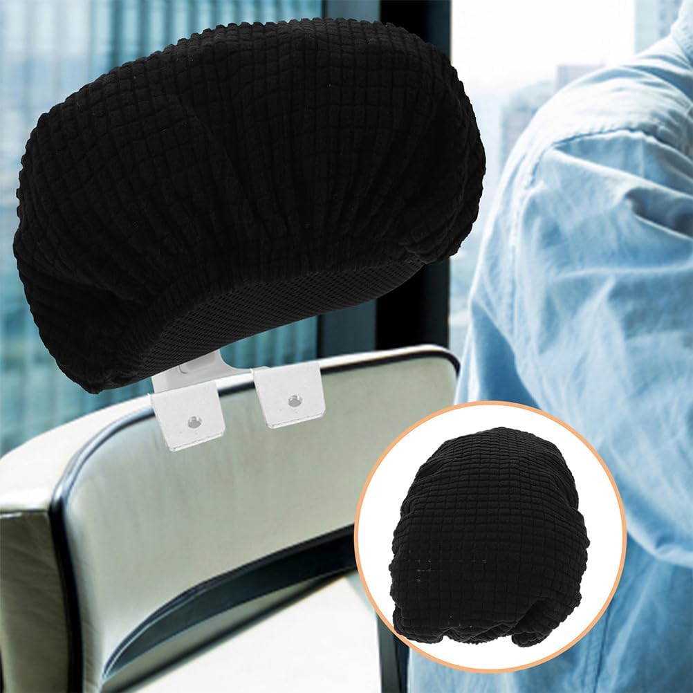 Cabilock 2Pcs Black Office Chair Headrest Covers, Elastic Fabric Slipcovers for Computer Chair Headrest, Waterproof and Easy to Clean, Universal Fit for Home Office Chairs