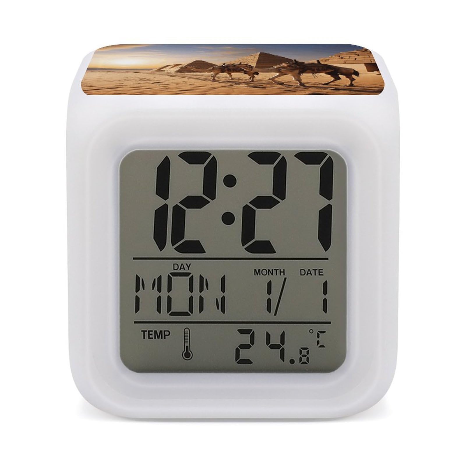 VstaDank Egypt Camels Alarm Clock Sleep Trainer 7 Color Changing Night Light Modern Touch Bedside Lamp Fashion Digital Clock with Temperature Display Wake Clocks for Loud Alarm