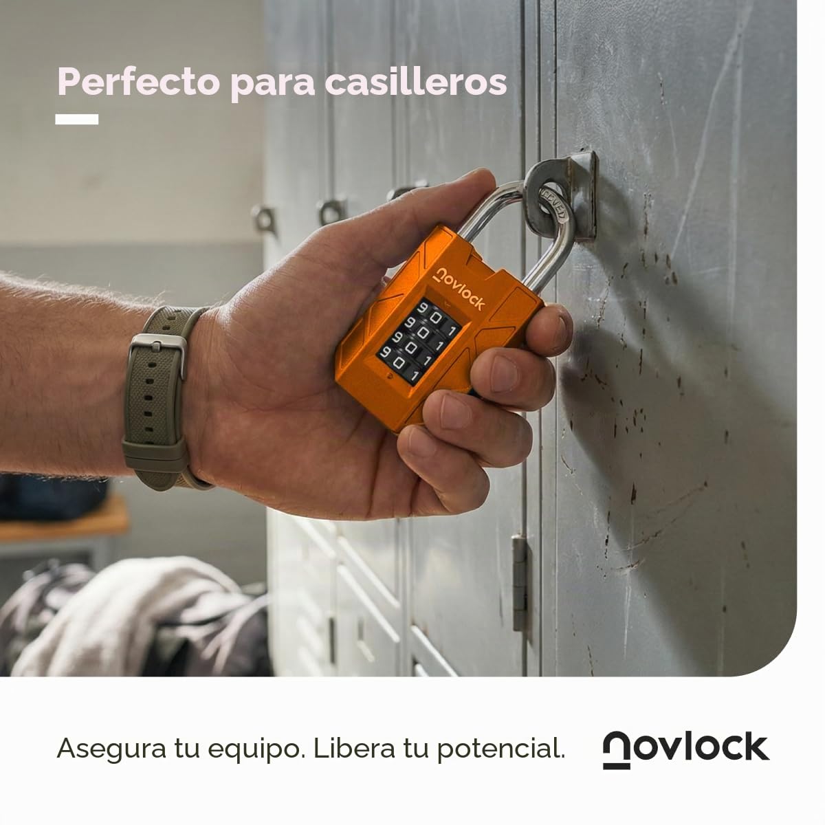 Candado de combinación de 4 dígitos – resistente y seguro – arco de acero templado de 7 mm – para taquillas, armarios, portones, vallas y cobertizos – 1 unidad, naranja