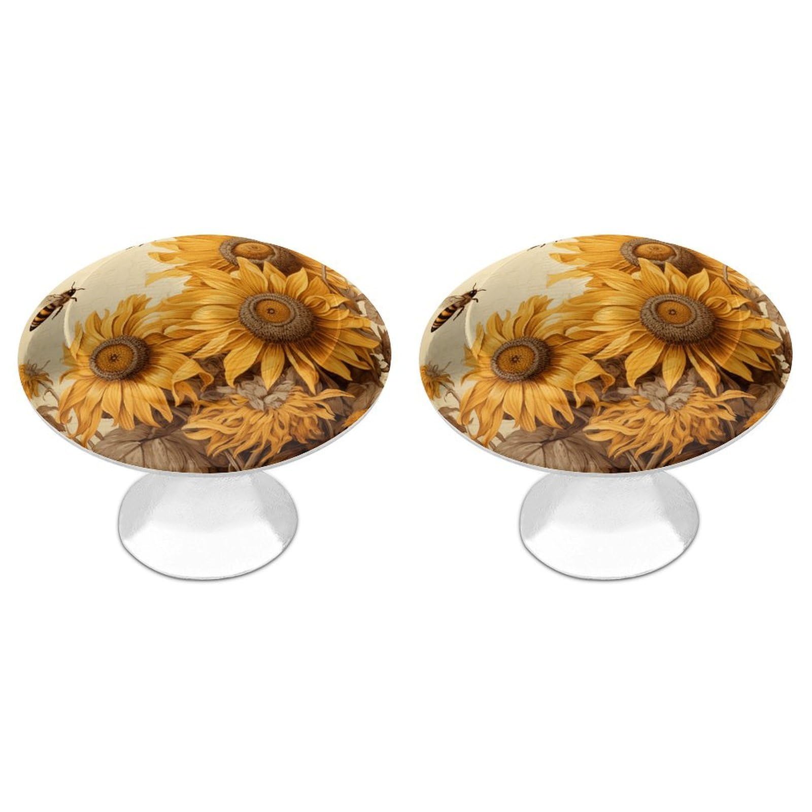 Vstadank Style Bees And Sunflowers On Old Paper Drawer Knob Nice Bathroom Cabinet Knob Round Cabinet Pull Stainless Steel Cabinet Handle Circle Drawer Handle Modern Drawer Pull For Wardrobe Cupboard 2 Pcs