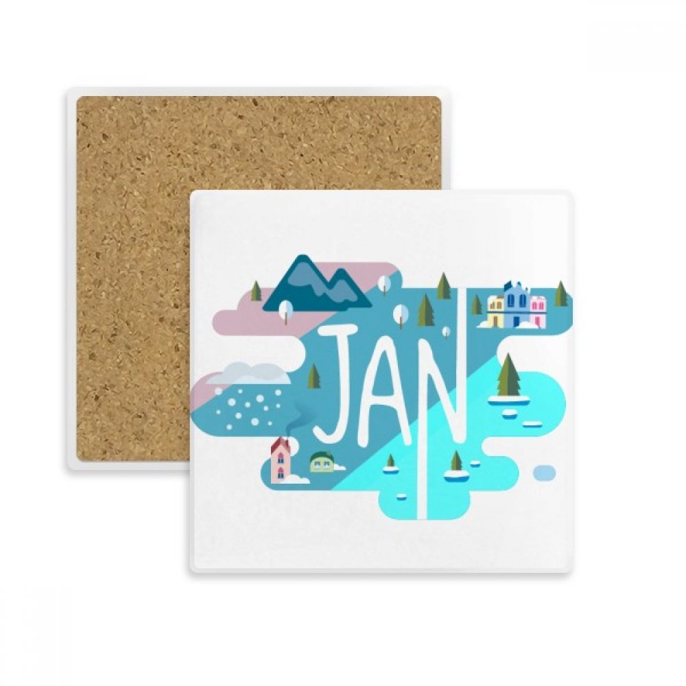 Tasse Coaster Janvier Mois Illustration carré dessous de verre pierre absorbant boissons