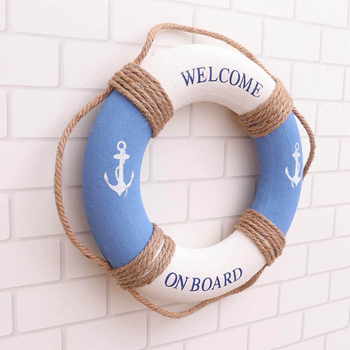 Diámetro 30 cm Azul Náutico Anillo de Vida Náutica Decorativo Anillo de Rescate Náutico Anillo de Boya de Rescate Casa Pared Soporte Decoración (Ancla)