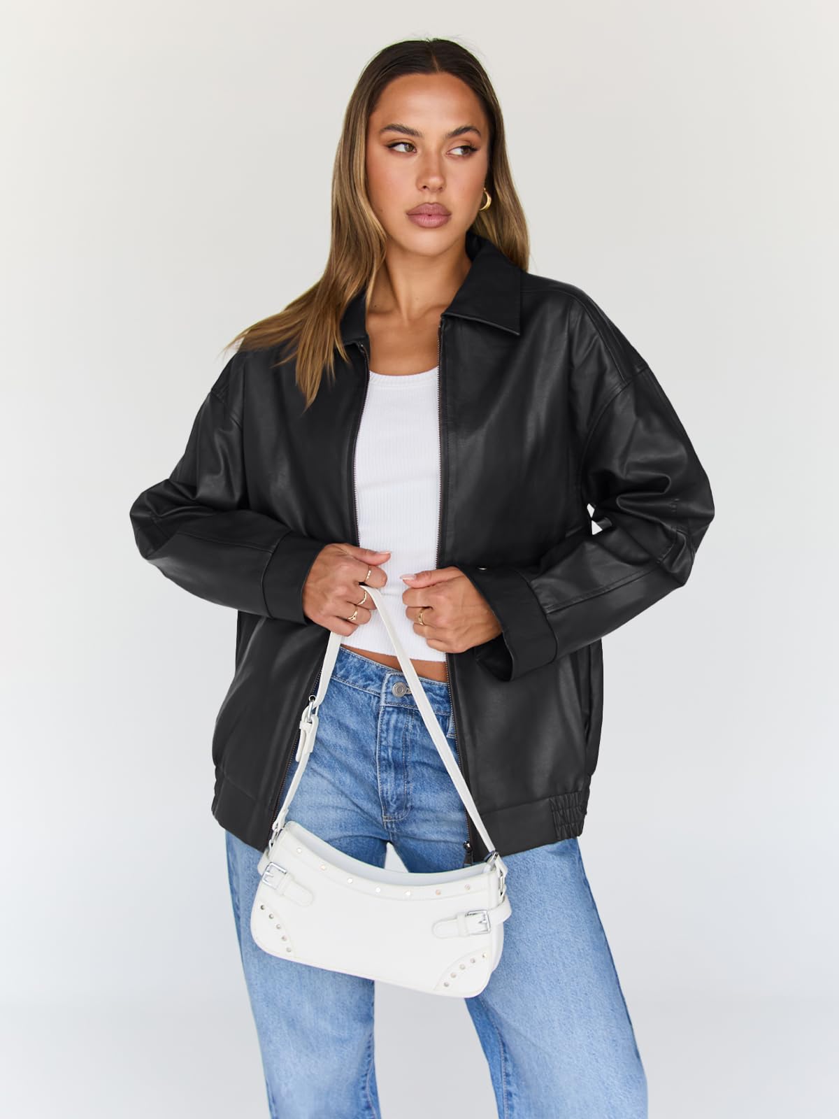 Trendy Queen Eztrd279 Chaqueta de cuero oversize para mujer Mujer (Pack de 1)
