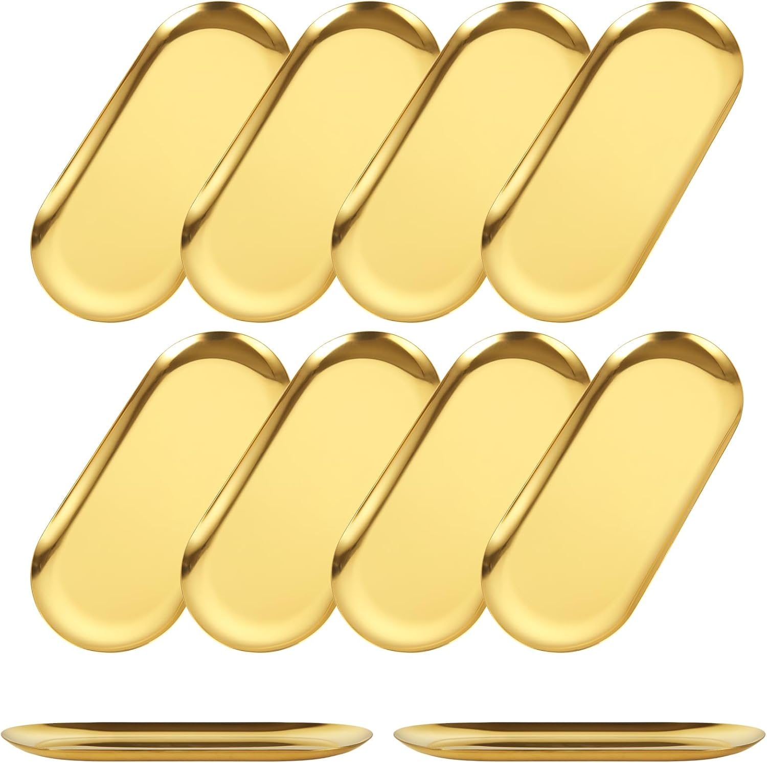 10PCS Stainless Steel Serving Tray Set Gold Platters for Serving Food Extra Small Metal Trays Decorative 7" Long Plate Oval Storage Trays Thickened Serving Dishes for Party Buffet Sushi Snack