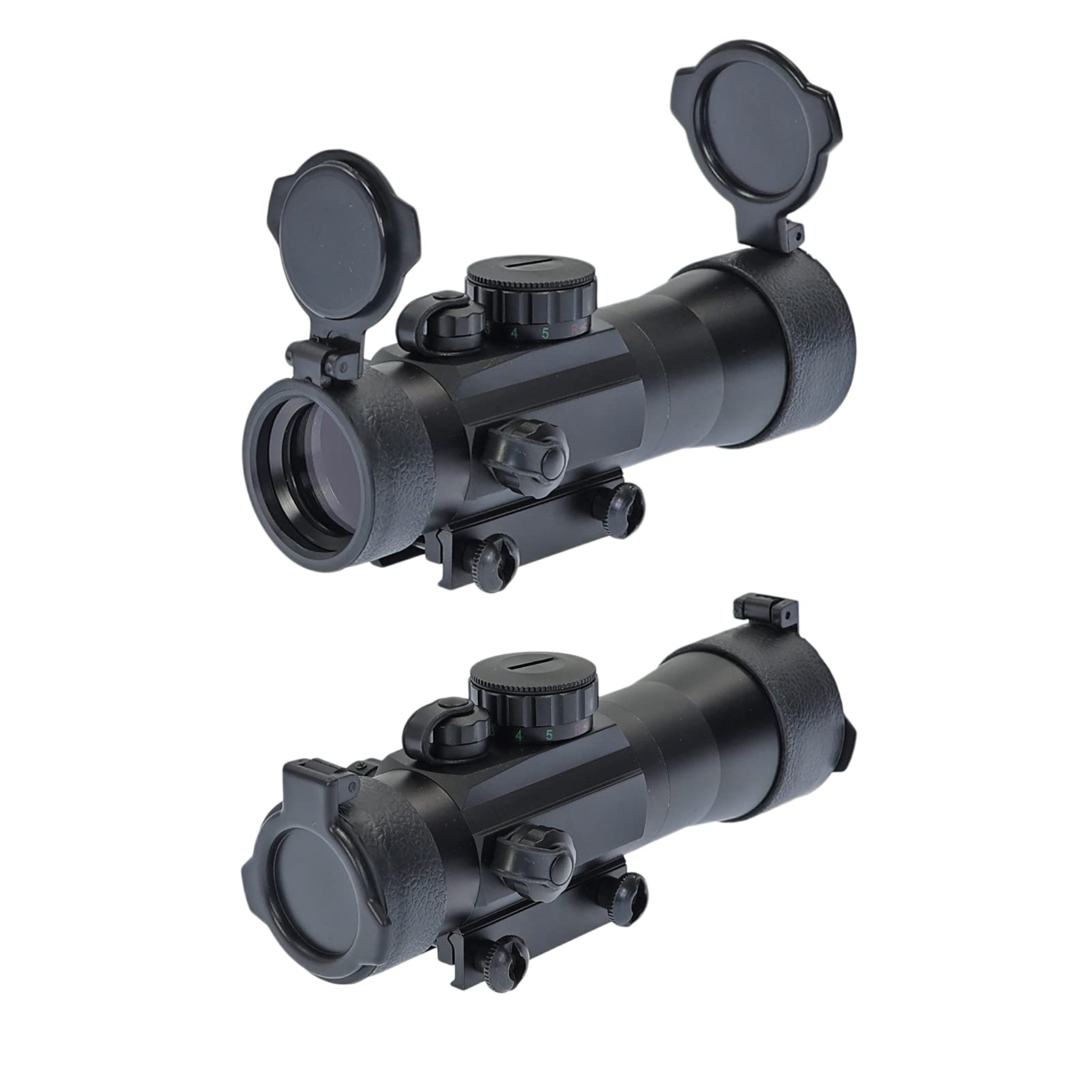 X-Bow FMA Multi Dot 2x40 Red Dot Visier | robustes Aluminium-Visier mit 4 Zielbildern, 5-stufiger Beleuchtung (Rot/Grün), 2-fache Vergrößerung, Picatinny-Montage