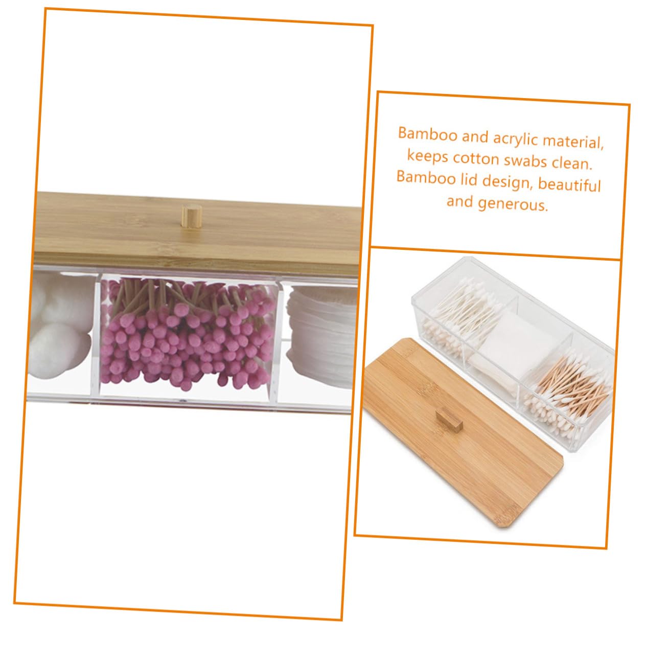 Gatuida 4stücke Compartment Organizer Mit Elegantem Bambusdeckel Fach Aufbewahrungsbox Für Wattestäbchen Und Kosmetik Transparente Acrylmaterial Für Badezimmer Und Schminktisch