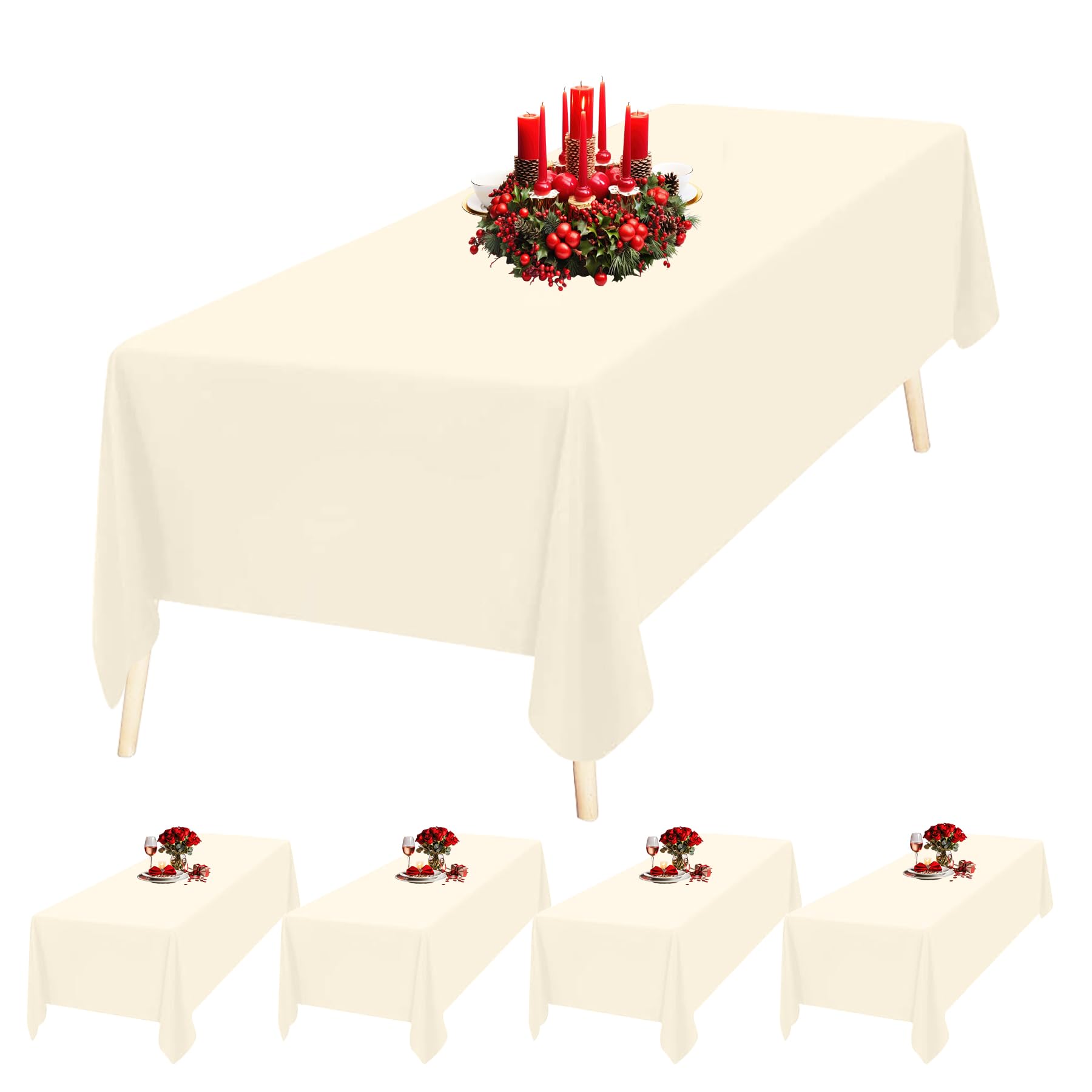 Trimming Shop Mantel Rectangular de poliéster Marfil, 70 x 126 Pulgadas, Mantel de Lino, Mantel de Tela, 5 Piezas