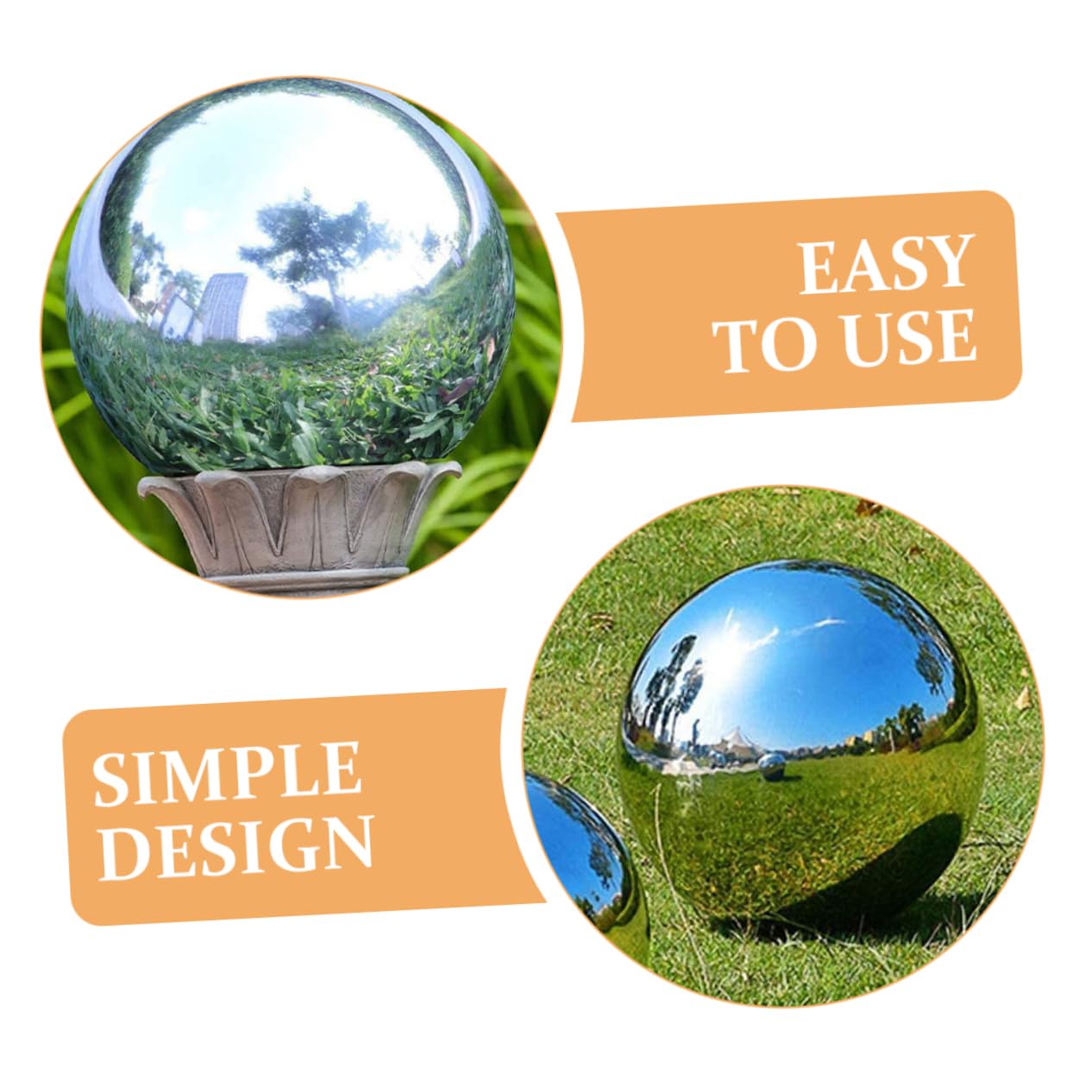 Hemobllo Sfera Decorativa da Giardino in Metallo Inossidabile Argento, Sfera Riflettente Lucida Resistente e Non Deformabile per Decorazione Esterni e Soggiorni