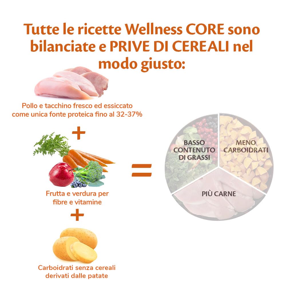 Wellness CORE Senior 10 kg, Pollo & Tacchino – Crocchette Per Cani | Cibo Secco Per Cani Anziani, Senza cereali, Naturale, Ipoallergenico, Ricco di Proteine e Carne, Fianchi e Articolazioni