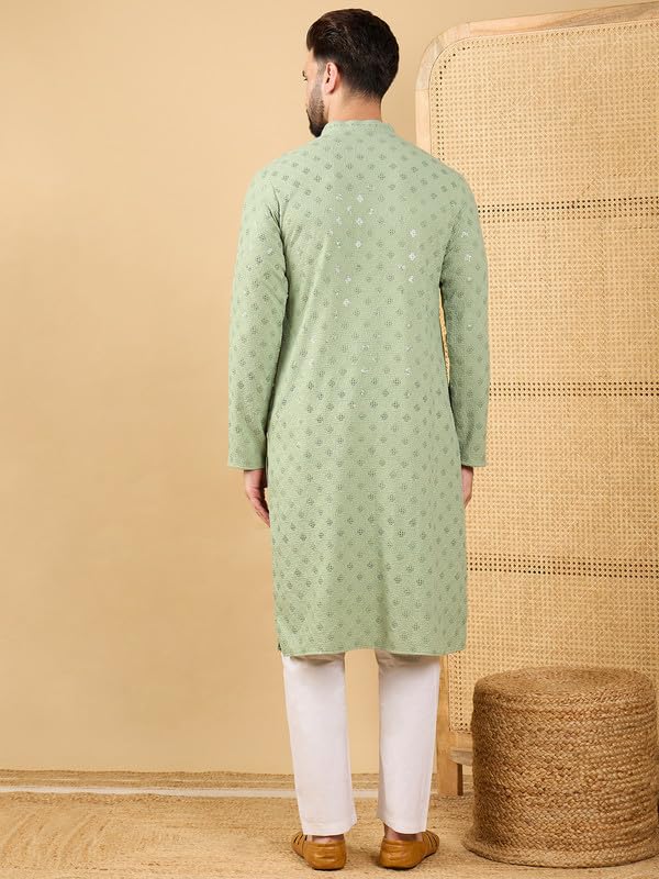 Image of Men's Solid Embroidered Long Straight Kurta | Men's Kurta | Embroidered Chikankari Kurta for Men | Straight Fit Kurta for Men