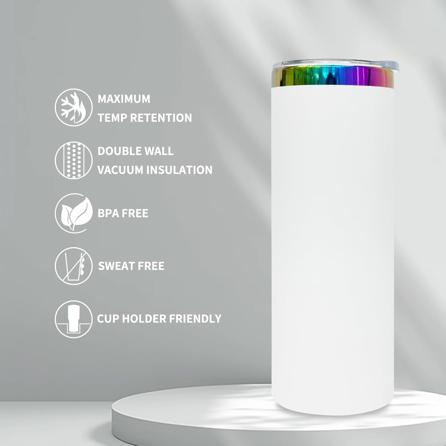 20 oz Skinny Tumblers Stainless Steel Tumbler with Lid and Straw Double Wall Vacuum Insulated Coffee Mug 20oz Powder Coated Cup for Hot and Cold Drinks(White,1 pack) - Image 6