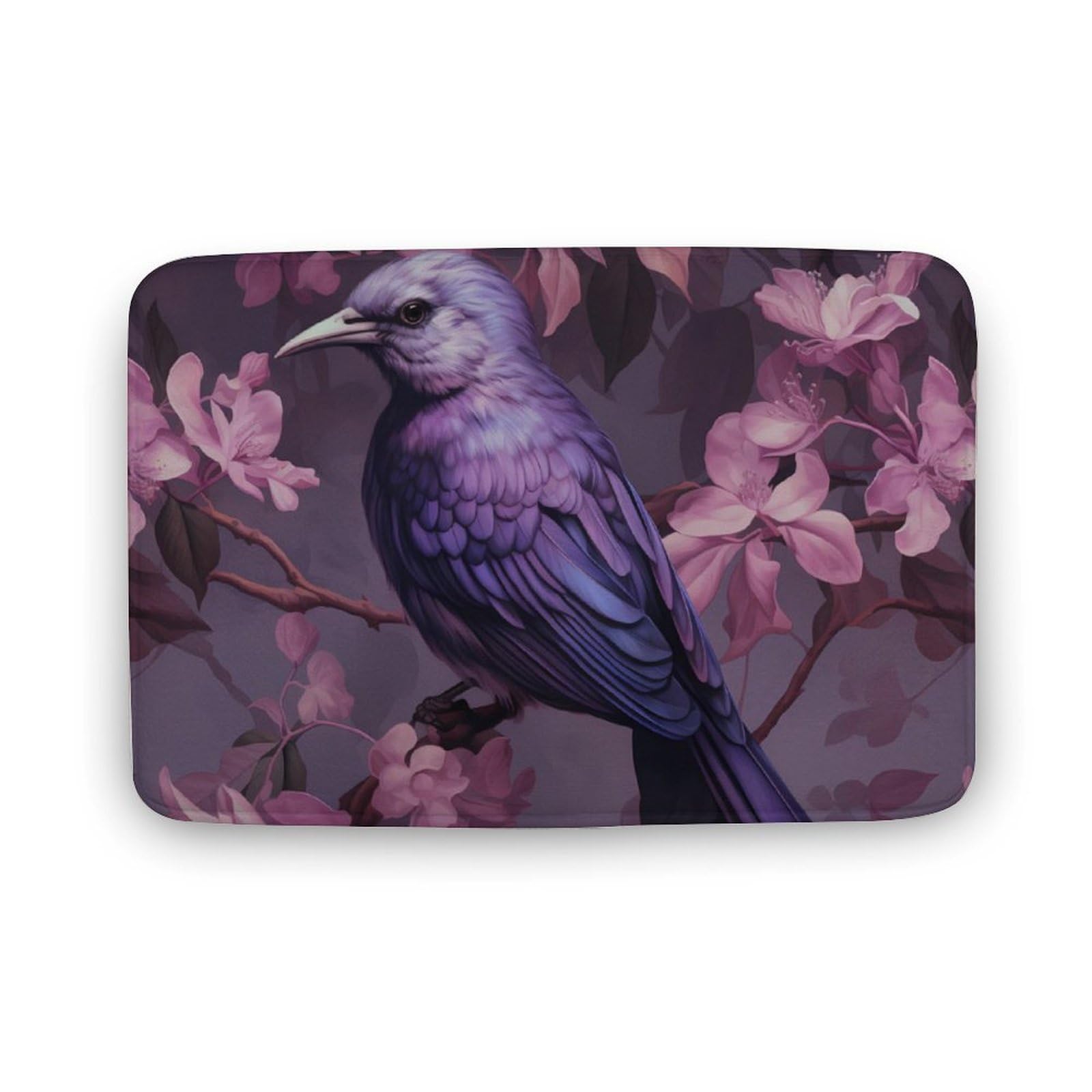 Bird in Purple Flowers Coral Velvet Rugs Non-Slip Bathroom Rugs Soft Kitchen Rug Floor Carpet for Home Decor 19.7