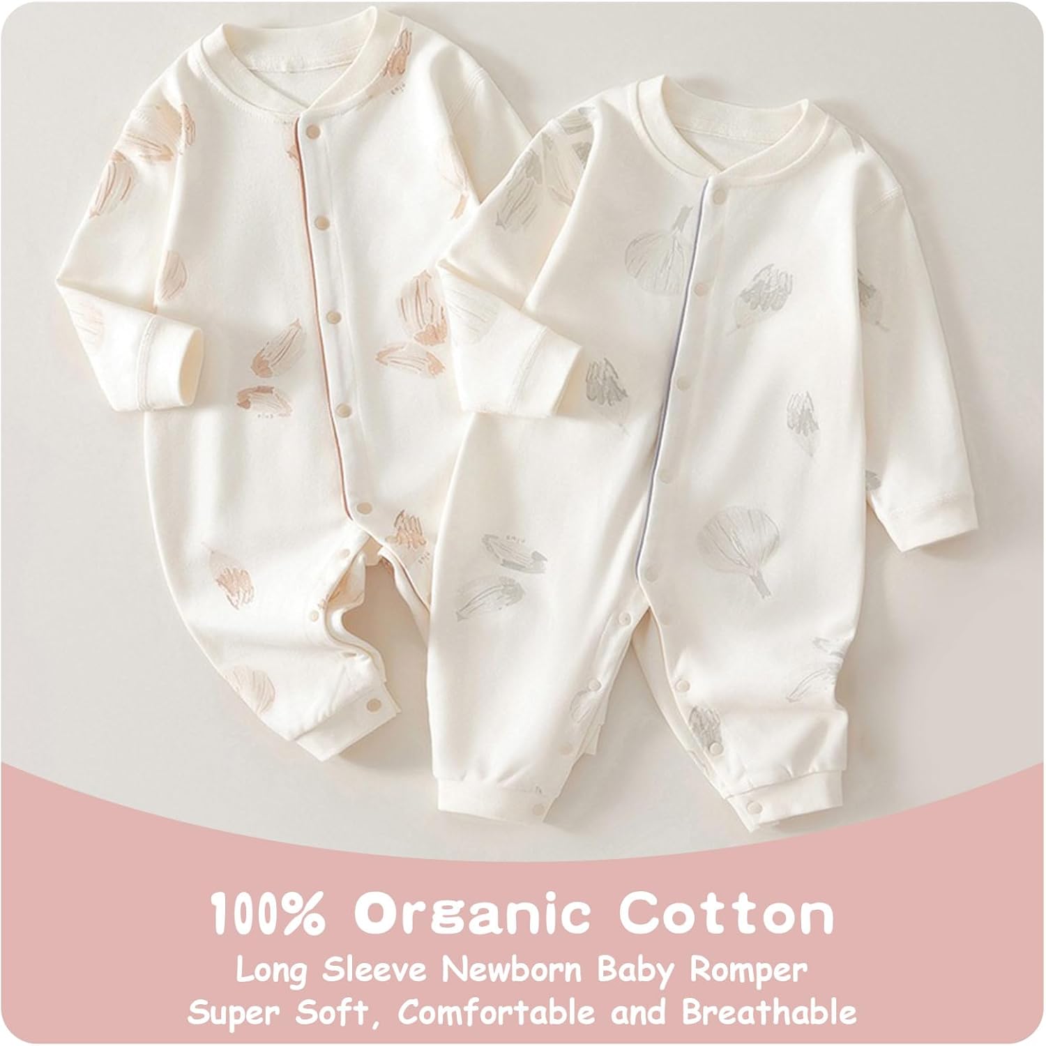 100% Organic Cotton Soft 3-24 Months Unisex Footless Newborn Baby Sleepers Pajamas Romper Boys Girls Long Sleeve - Image 2