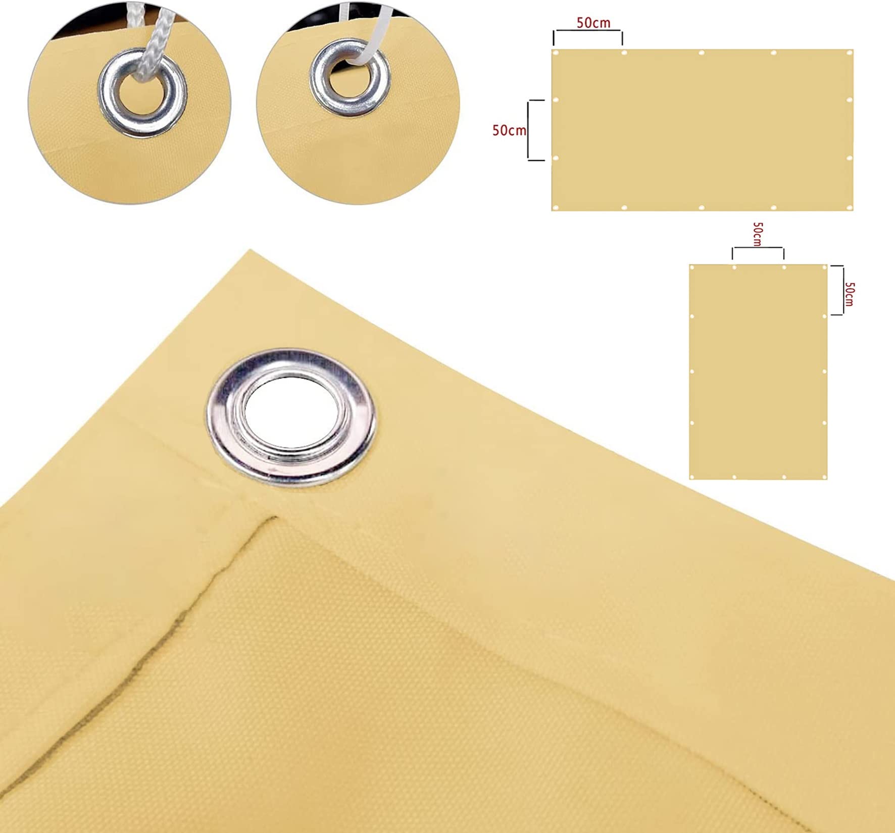 Tenda parasole impermeabile, 1 x 1,2 m, 95% UV, baldacchino con corda inclusa, impermeabile, per patio, feste, cortile, campeggio, beige