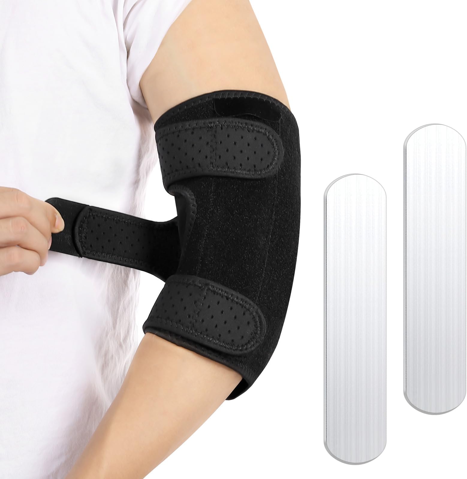 Elbow Brace, Elbow Splint for Pain Relief, Adjustable Stabilizer with 2 Removable Metal Splints for Cubital Tunnel Syndrome, Ulnar Nerve entrapment and Tendonitis Arm Straightener, Fit Men ＆ Women