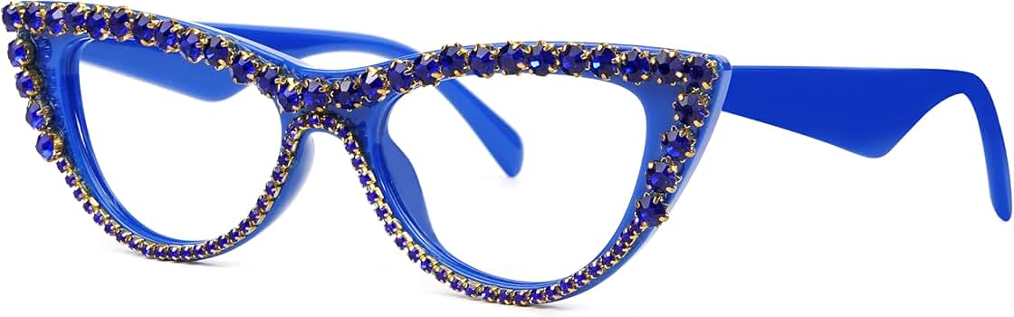 Amazon.com: VOOGLAM Rhinestone Cat Eye Blue Light Glasses