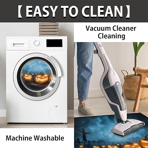 Miniatura 5 de Tapete semicírculo de Halloween para puerta semicírculo de calabaza, tapete antideslizante suave para puerta delantera, entrada interior, resistente