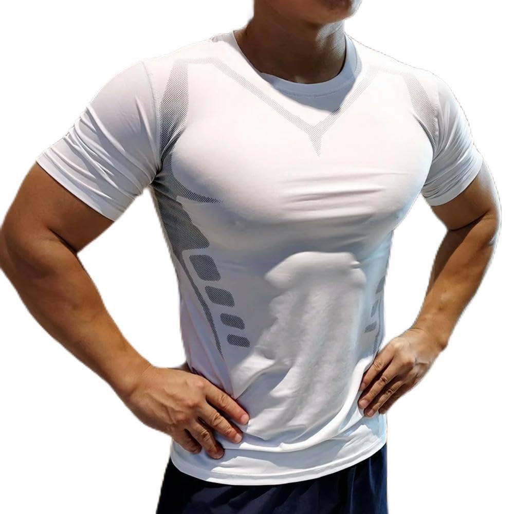 DYRBF - Maglia a compressione da uomo, ad asciugatura rapida, per fitness, palestra, sport, a maniche corte, traspirante