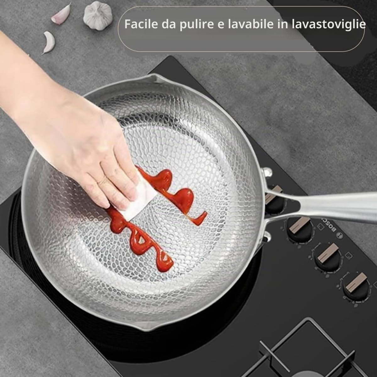 Padella Titanio, Padella in Titanio Martellato, Padelle Antiaderenti Pro, Doppio Beccuccio, Pentola a Fondo Spesso, Pentola per il Latte, Uniform Heating, per Tutti i Piani Cottura (no lid,24cm)