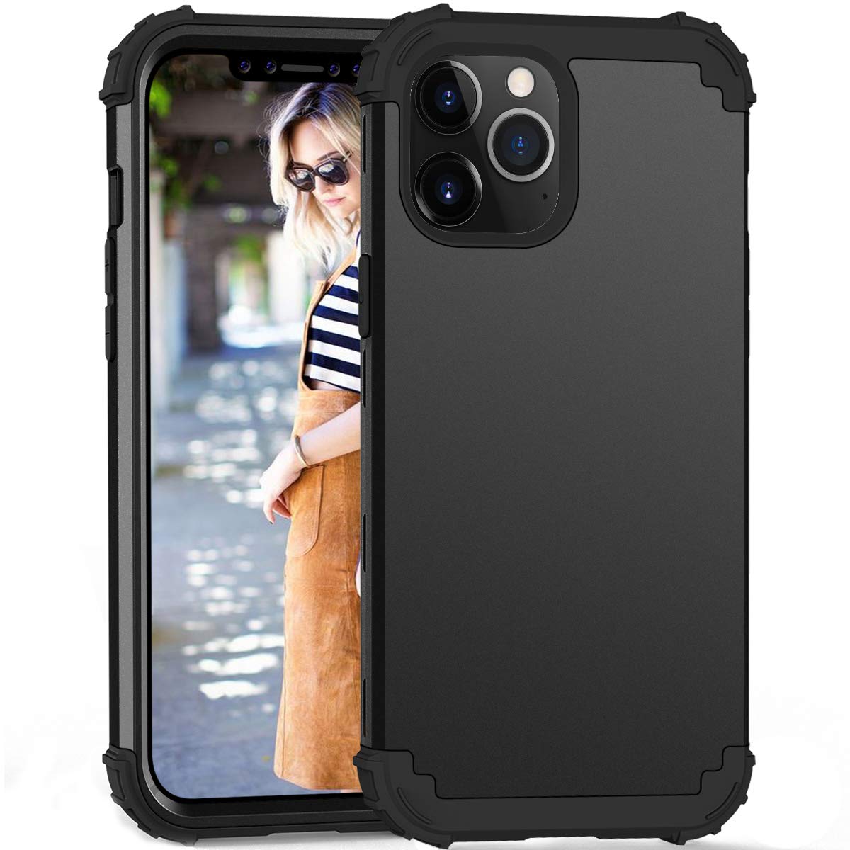 Case Compatible with iPhone 12 Pro Max Heavy Duty Hybrid Case Hard PC Soft Rubber Bumper Shockproof Anti Slip Phone Cover for iPhone 12 Pro Max [6.7"] 2020 - Black