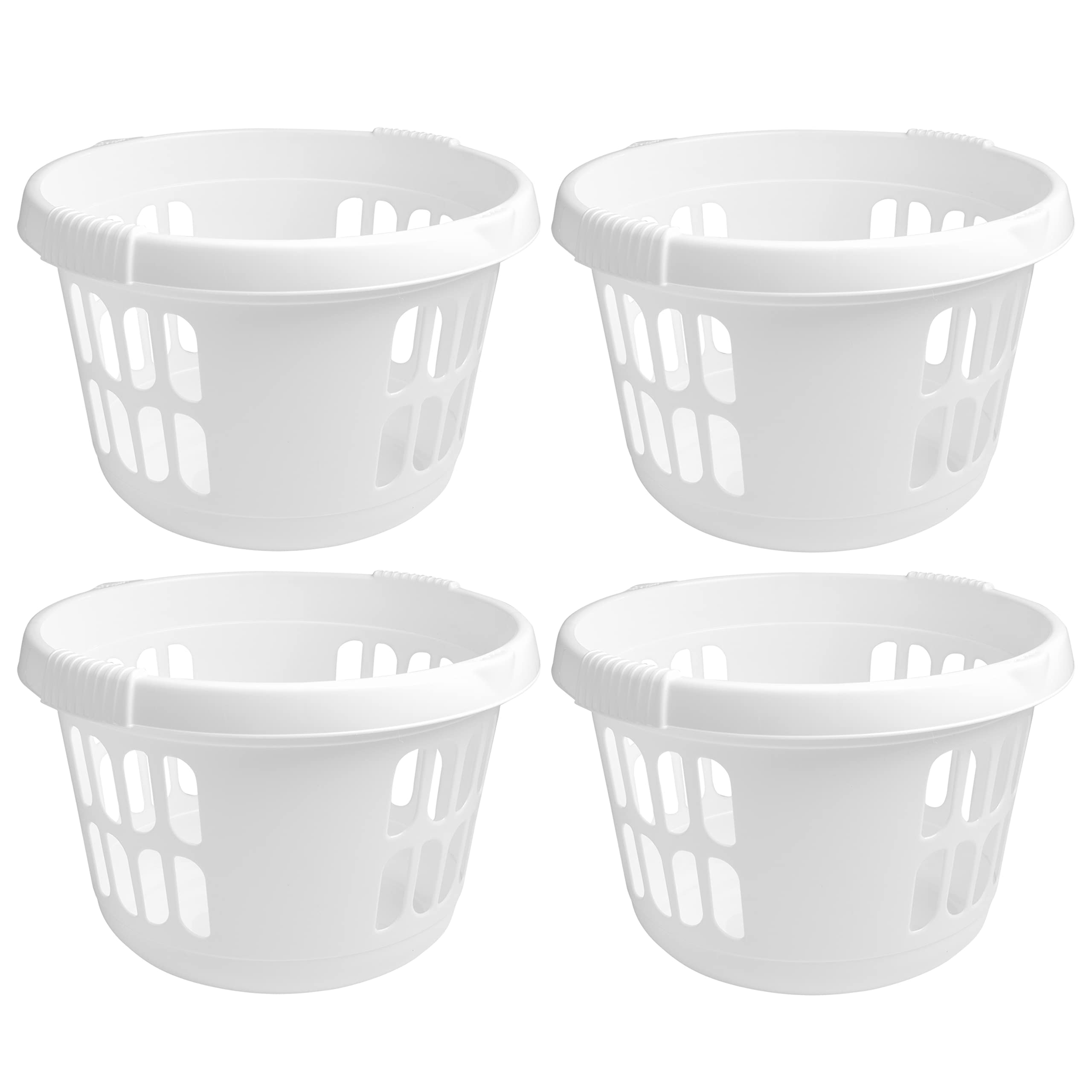 Large Ice White Colour Durable Plastic 50L Round Shape Laundry Basket And Strong Integral Handles For Laundry, Household, Neat and Tidy- Set of 4