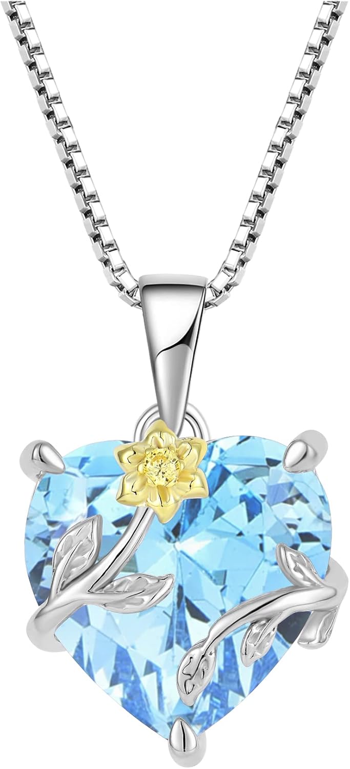 JO WISDOM Sunflower Heart Necklaces for Women,925 Sterling Silver Cubic Zirconia Birthstone Pendant Jewelry Gifts,Christmas Anniversary Birthday Gifts for Her