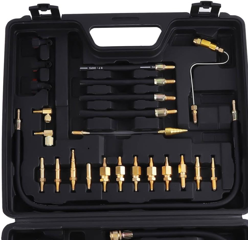 DorkTees Auto Fuel Injector Service Tool with Complete Adapter Set 0-220PSI Compatible with Gas Cars