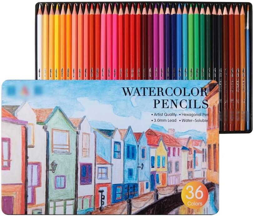36 Colour Drawing Pencils Water Soluble Colour Pencils Iron Box Student Art Colouring Paintbrush Set