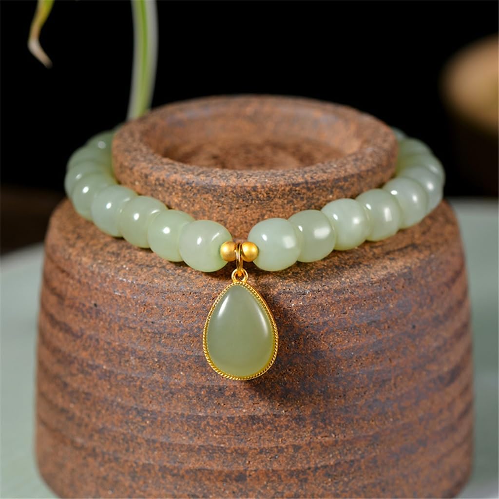 MOCHAMIK 925 Silber Runde Perle Jade Hand Ornamente Weiblicher Nationaler Wind Wassertropfen Anhänger und Jade Armband