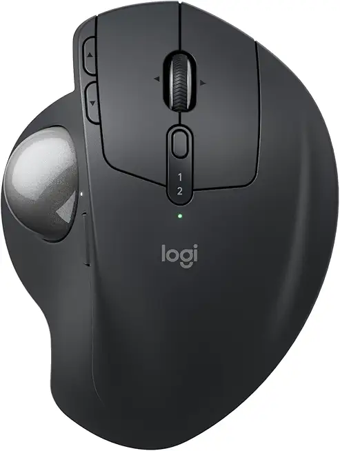 Logitech MX Ergo S Advanced kabellose Trackball-Maus, über USB-C wiederaufladbare kabellose ergonomische Maus mit Bluetooth und verschlüsseltem Dongle, 6 programmierbare Tasten, für PC/Mac - Graphit