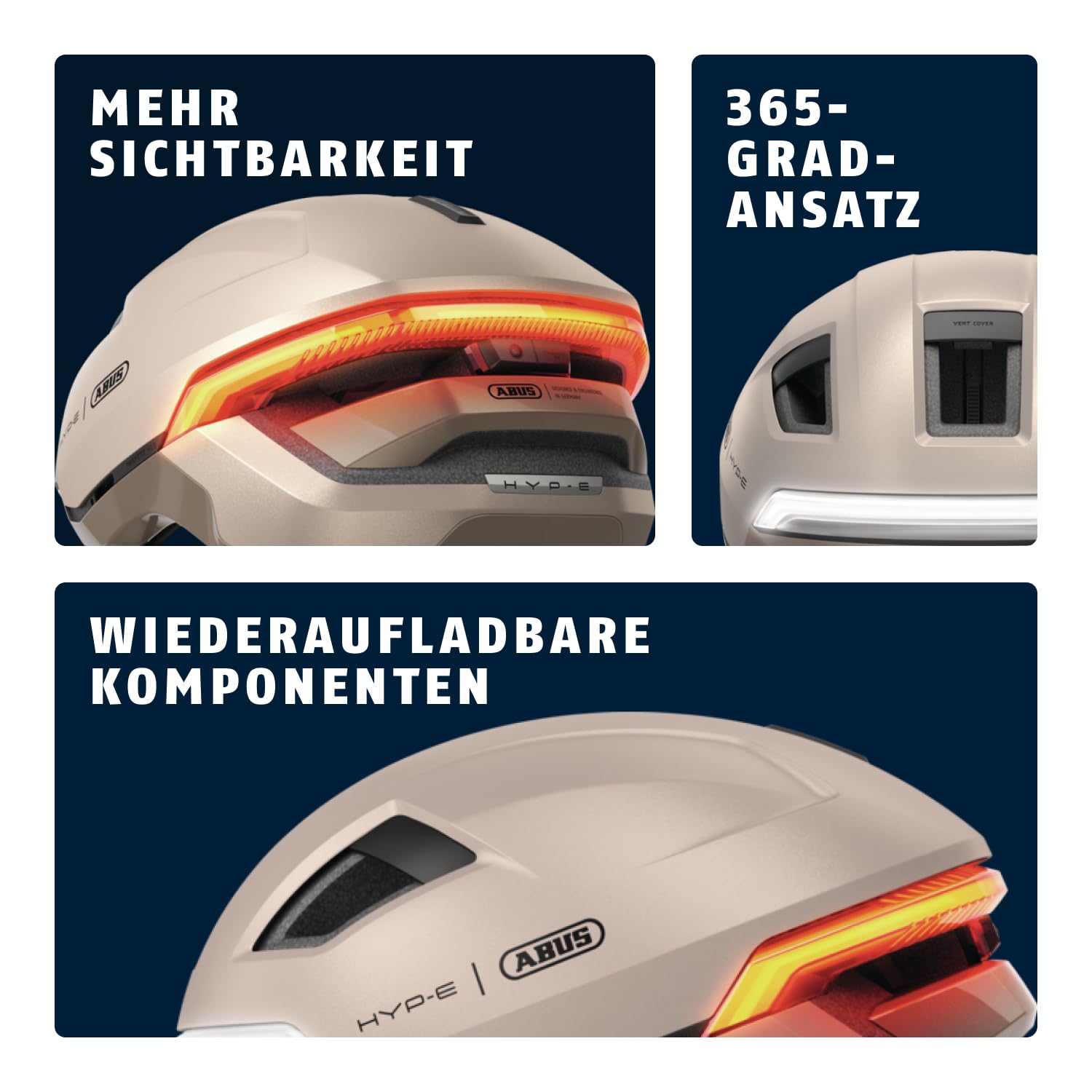 ABUS Fahrradhelm HYP-E - Helm mit Frontlicht, Rücklicht und Blinklicht - geeignet auch fürs Fahrradfahren auf E-Bike und S-Pedelec - für Jugendliche und Erwachsene