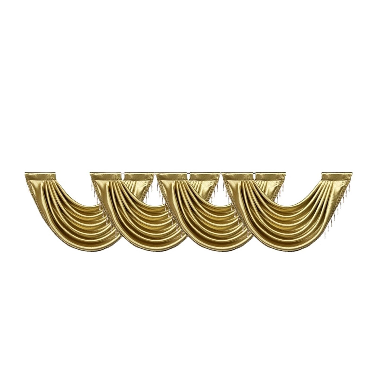 ZHOUXYFDC Swag Valance For Windows Gold Waterfall Valance Tier Curtain For Livingroom Luxury Beaded Jacquard Rod Pocket Scallop Header For Window Panel Drapes(4PCS-76x56cm)