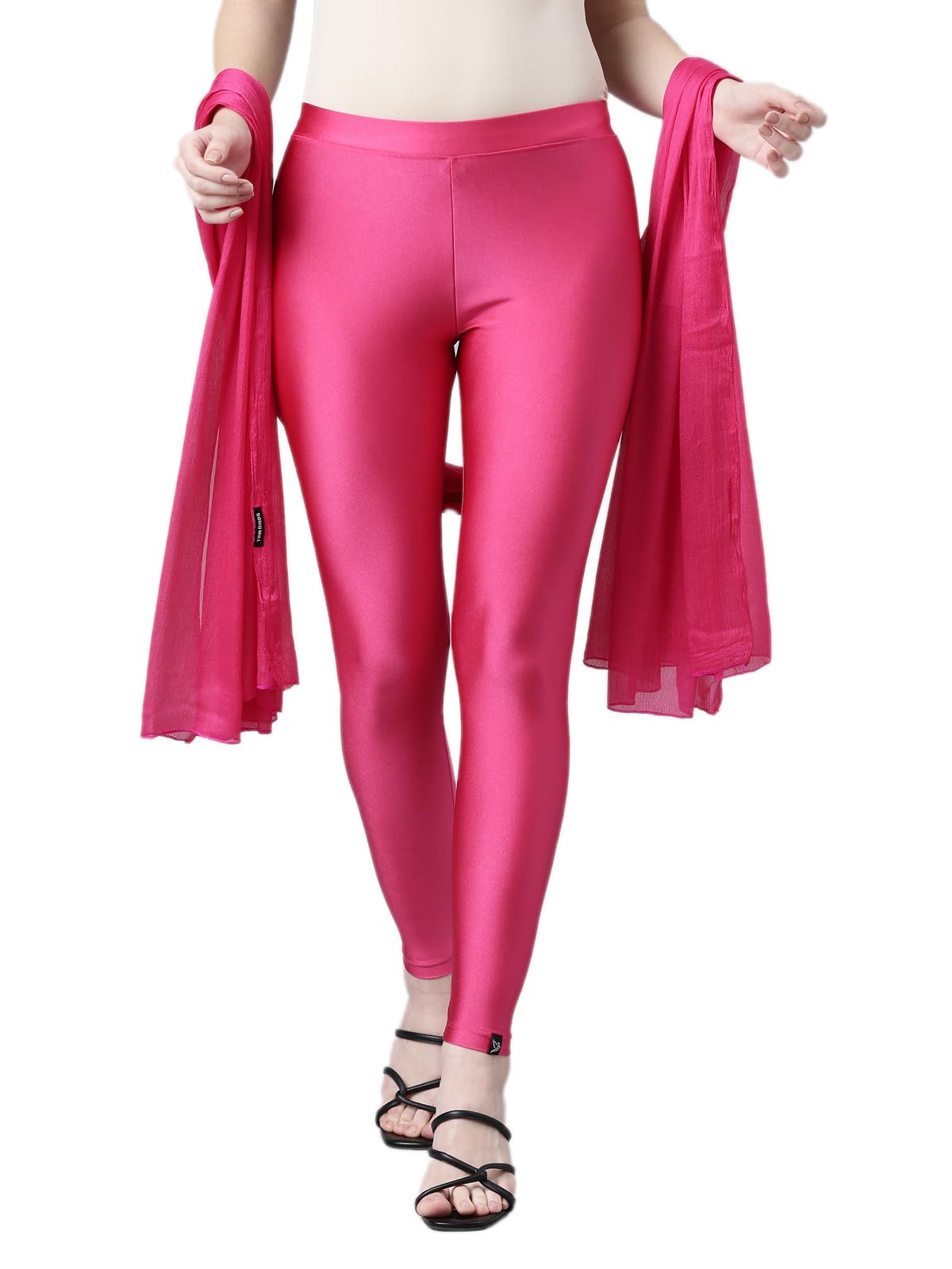 TWIN BIRDSTailored Cut & Slim Fit Stretchable Nylon Elasthane Fabric Ankle Length Shimmer Leggings with Shimmer Shawls |Shimmer Combo for Women