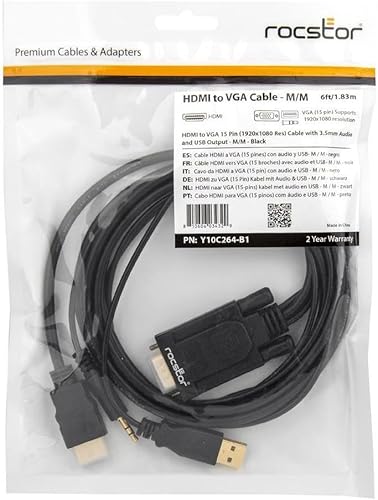 Miniatura 4 de Rocstor Cable convertidor VGA a HDMI de 6 pies con soporte de alimentación y audio MM, compatible con computadoras, PC, computadora de escritorio,