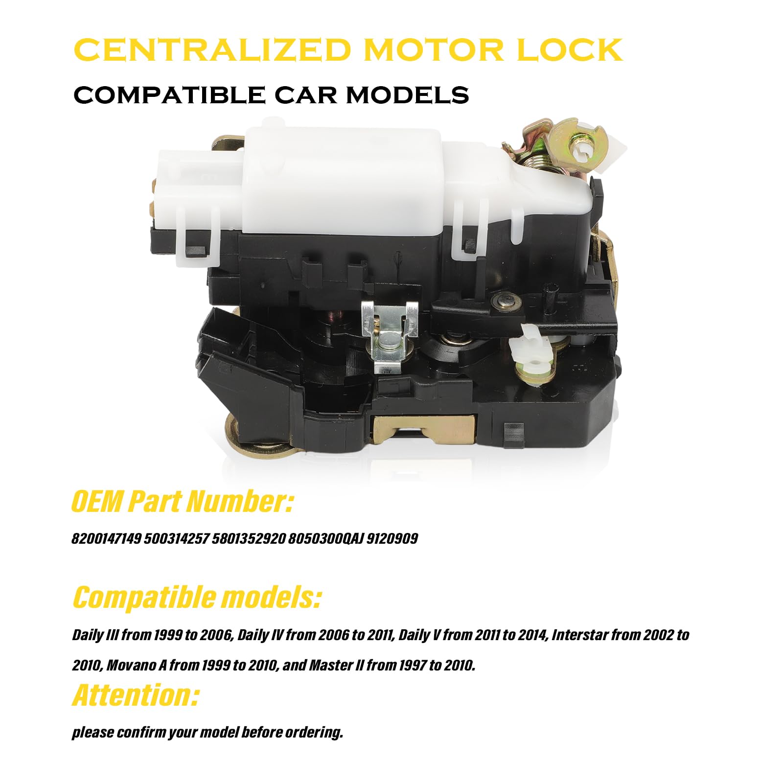 Serrure Porte Actionneur Avant Gauche pour Master 2 Movano A Interstar Iveco Daily 3/4/5 Moteur de Centralisation Verrou Serrure de Porte Conducteur 8200147149 500314257