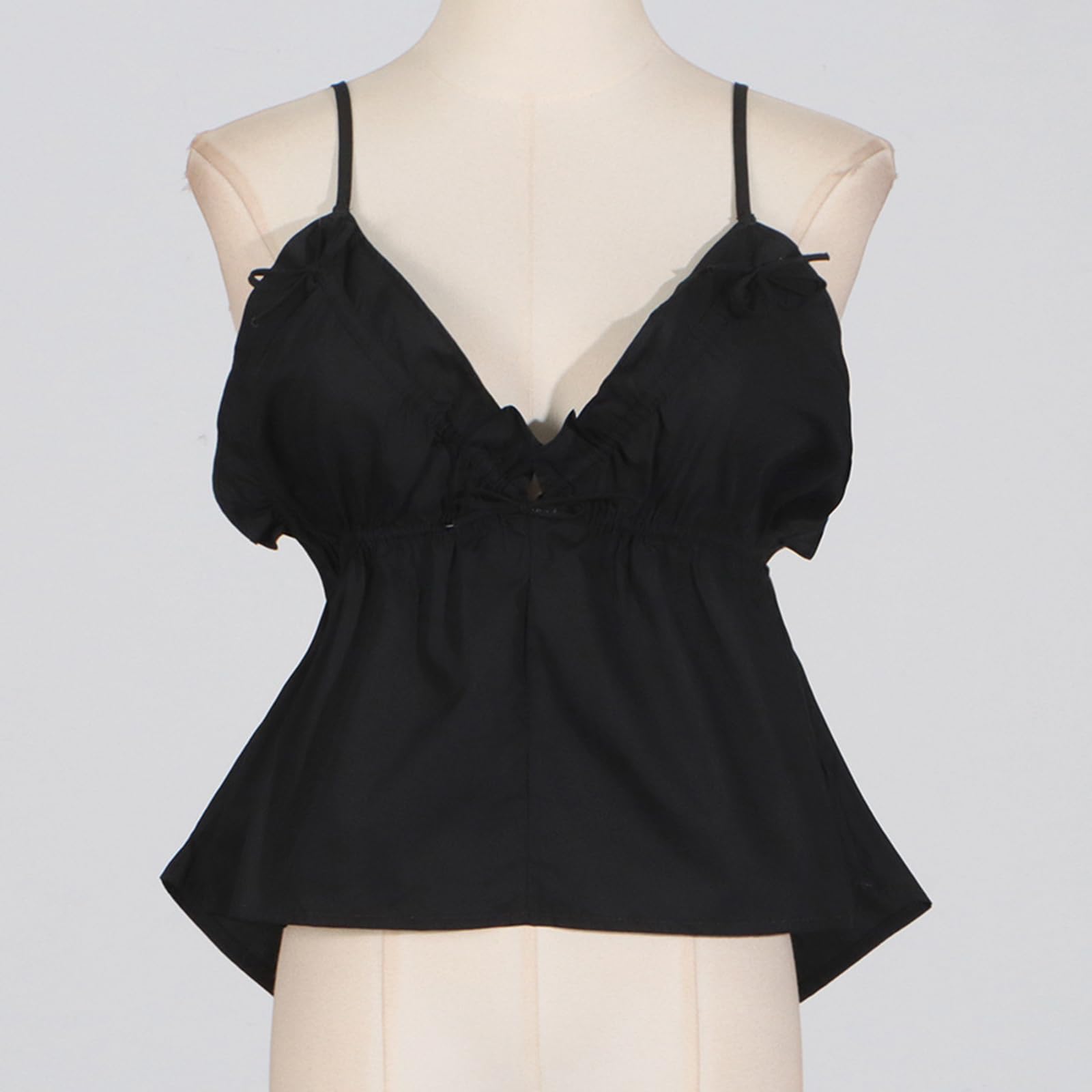 Femmes Sexy Débardeur Spaghetti Bretelles V Col V Sans Manches Sans Manches Cropped Lace Up Cami Top