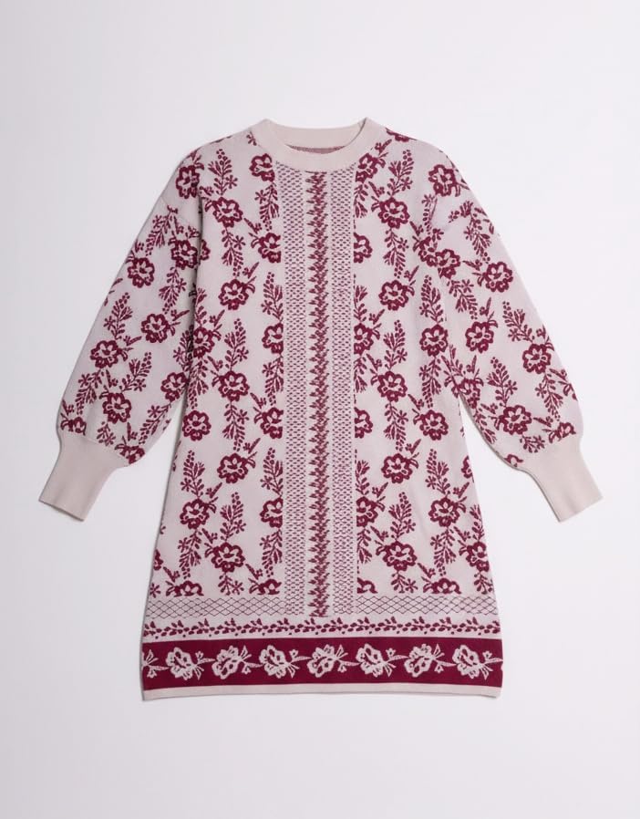 Kedera Womens Knit Sweater Dress Floral Pullover Casual Crewneck Long Sleeve Flower Printed Spring Trendy Dresses Outfit - Image 4