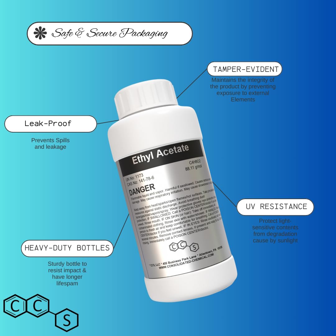 Premium Ethyl Acetate 99.5% Purity - 1000mL (32 Fl Oz)