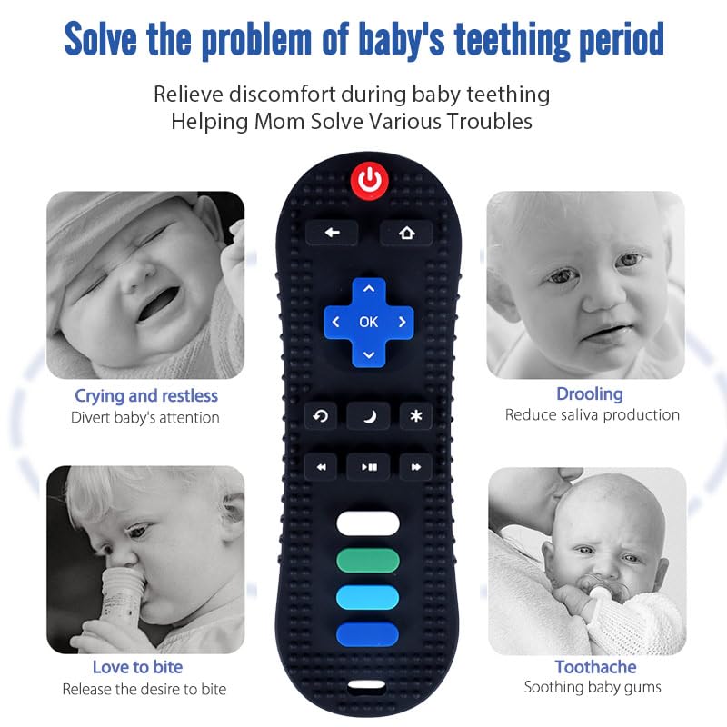 Image of TV Remote Soft Silicone Teether for Baby Gums, Teething Toy for Babies, BPA Free, Pain-Relief, Non-Toxic, 100% Food Grade, Soothing & Smooth Edges Easy to Grasp Chewable -Black (Pack of 1)