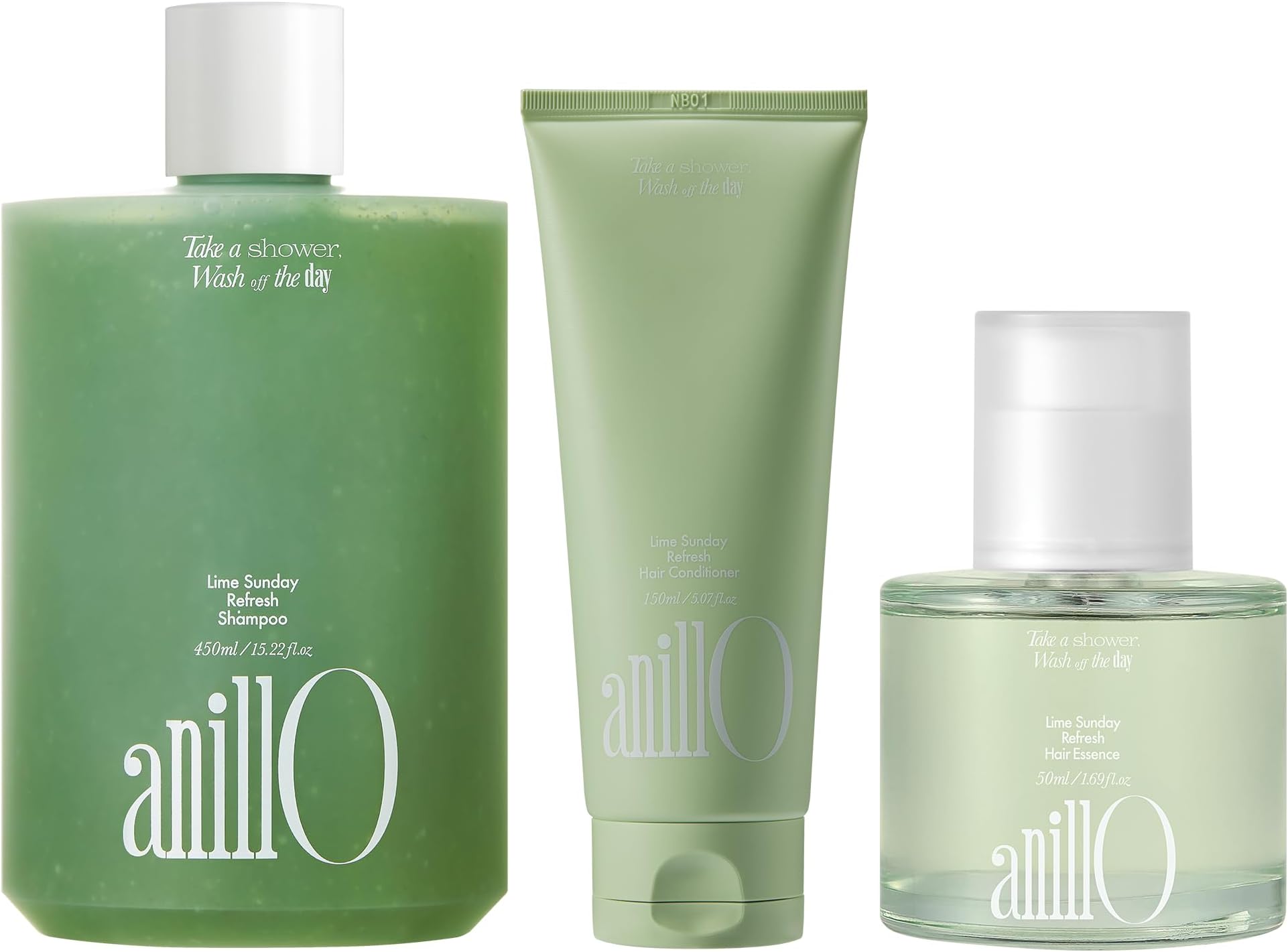 ANILLO Lime Sunday Scalp & Hair Care 3-Step Trio: Exfoliating Shampoo, Conditioner & Essence Bundle - Oily Scalp Deep Cleanse & Split End Repair - Lime Citrus (15.22oz+5.07oz+1.69oz)
