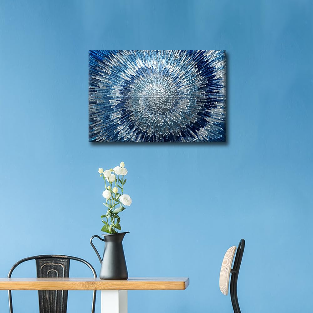 Canvas Wall Art Modern Abstract Blue Textured Background Painting Framed Print Ready to Hang for Living Room Bedroom Bathroom Home Wall Decor 16x24inch - Image 3
