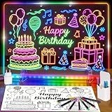 LED Zeichenbrett,35x25cm Wiederaufladbare Doodle Tafel mit 8 Farben, 10 Pauspapier (20 Skizzen), 14 Textmarker, Neon Art Trockenlösch-Tafel für Memo, Notiztafel, Werbung, Nachtlicht, Wanddekoration