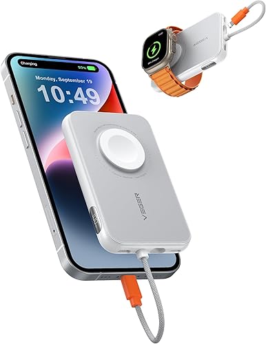 VEGER Cargador portátil para iPhone con cable integrado, batería de 5000 mAh, cargador rápido PD de 20 W, accesorio de viaje compatible con iPhone